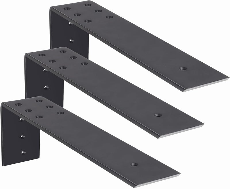 WEKIS 12 Inch Countertop Support Bracket, 3 Pack Solid Iron Steel Heavy Duty Hidden Floating L Shelf Brackets, Shelving Support Metal Hardware for Mantel Granite Countertop - Image 1